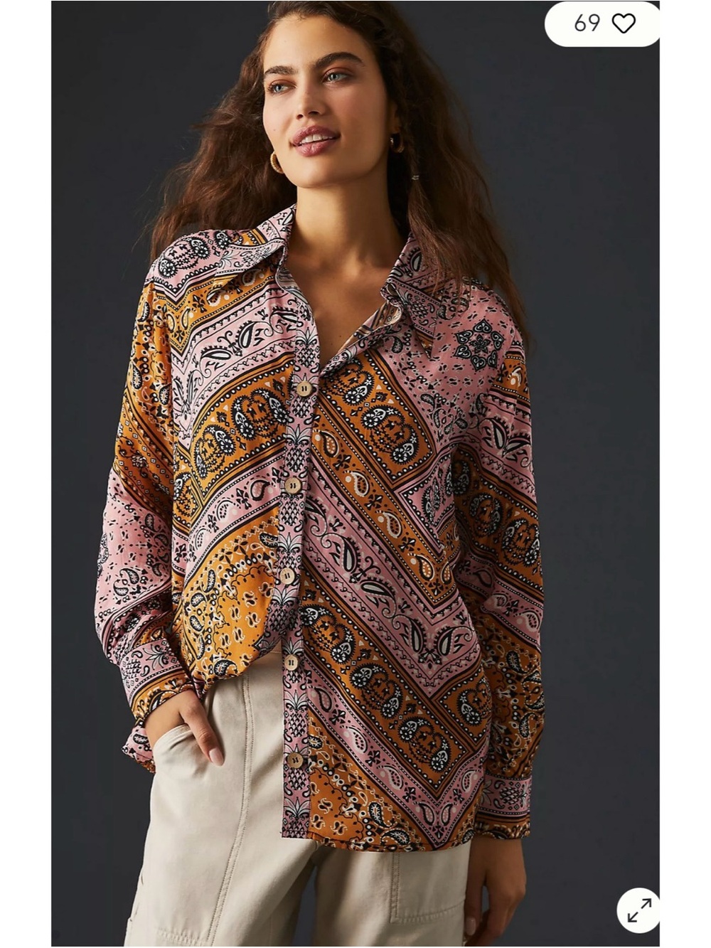 Pink and Mustard Paisley Button-Up Shirt